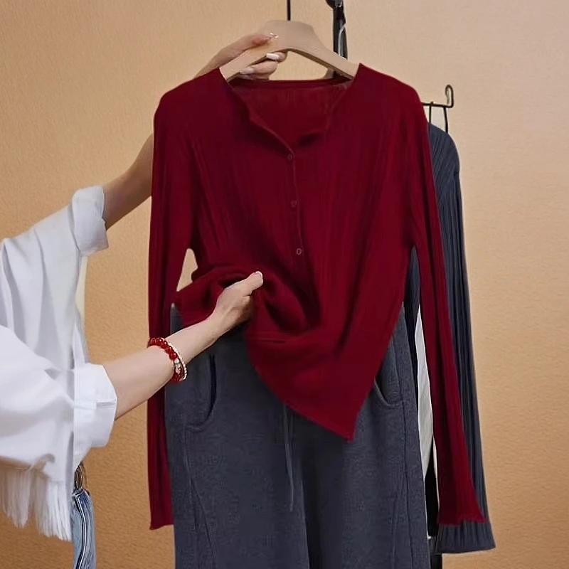 秋季女装2025新款时尚气质针织单排扣半开领设计休闲百搭长袖上衣