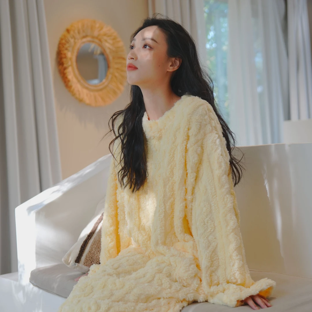 Rivance绒绒冬意珊瑚绒长款睡袍秋冬加厚保暖宽松可外穿女式家居