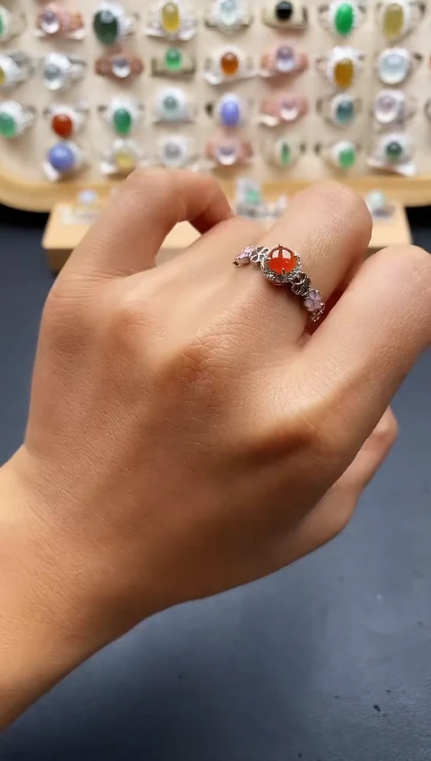 银S925镶嵌戒指翡翠缅甸天然A货翡翠2 3-1