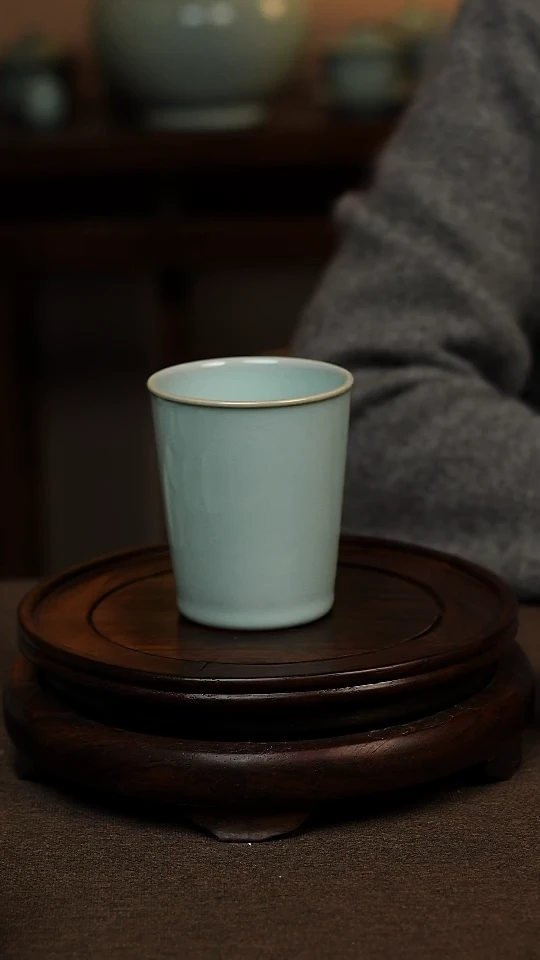 瓷片天青色全手工可乐杯200ml微瑕不带礼盒