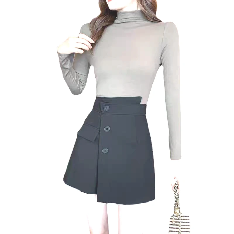 【黎诗梵】G2618款不规则短裤新款高腰A字灰色裙裤 裙42