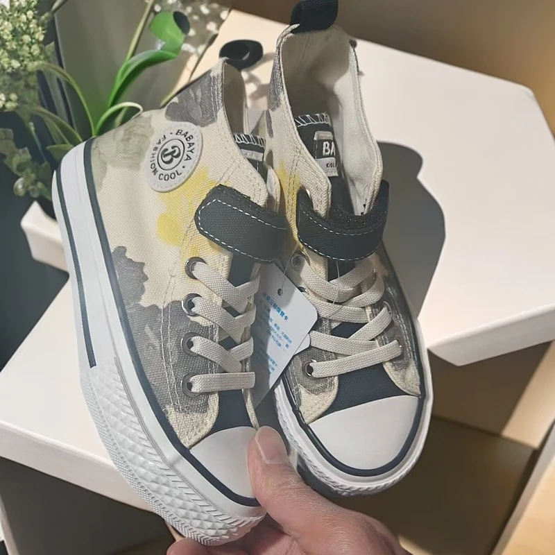 21190儿童帆布鞋男童高帮板鞋春秋新款女童鞋子学生布鞋潮款