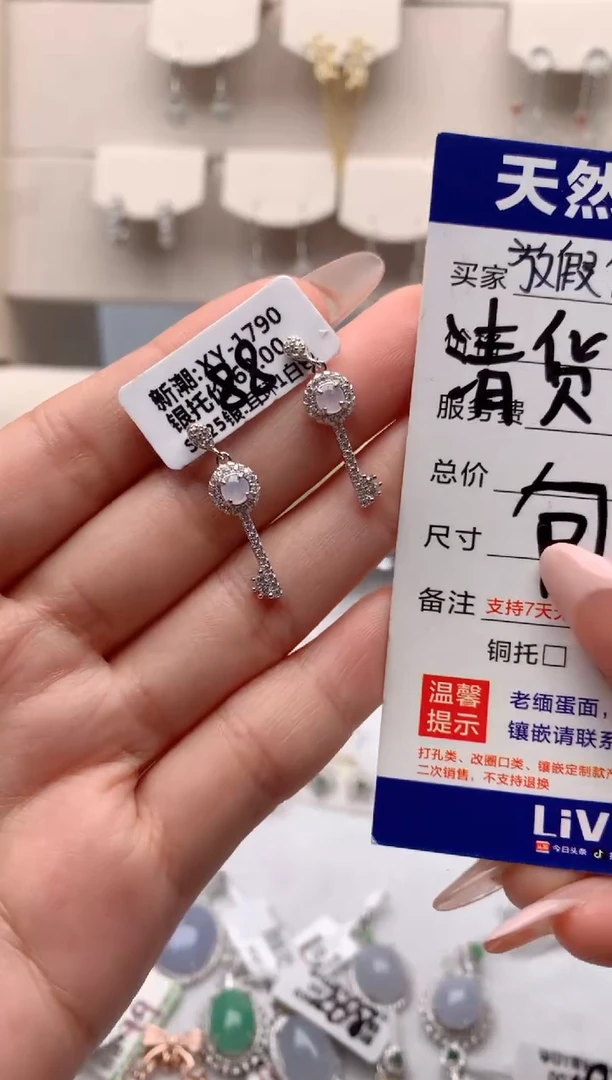 【闪购商品】翡翠耳饰银S925镶嵌1号