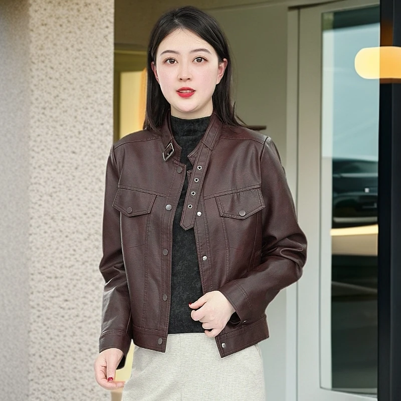 时尚气质显瘦小网红秋冬休闲皮衣外套女短款春秋百搭机车夹克上衣
