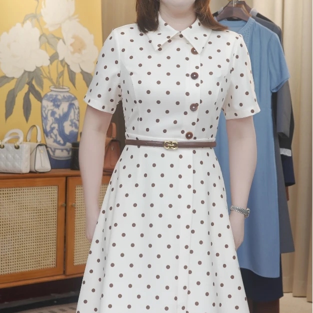 波点连衣裙2025夏季新款收腰A字裙