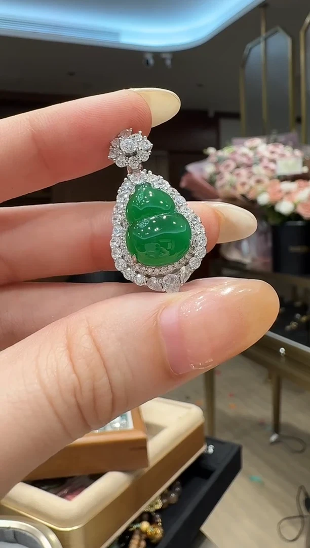 吊坠(不含链)银S925镶嵌翡翠银镶