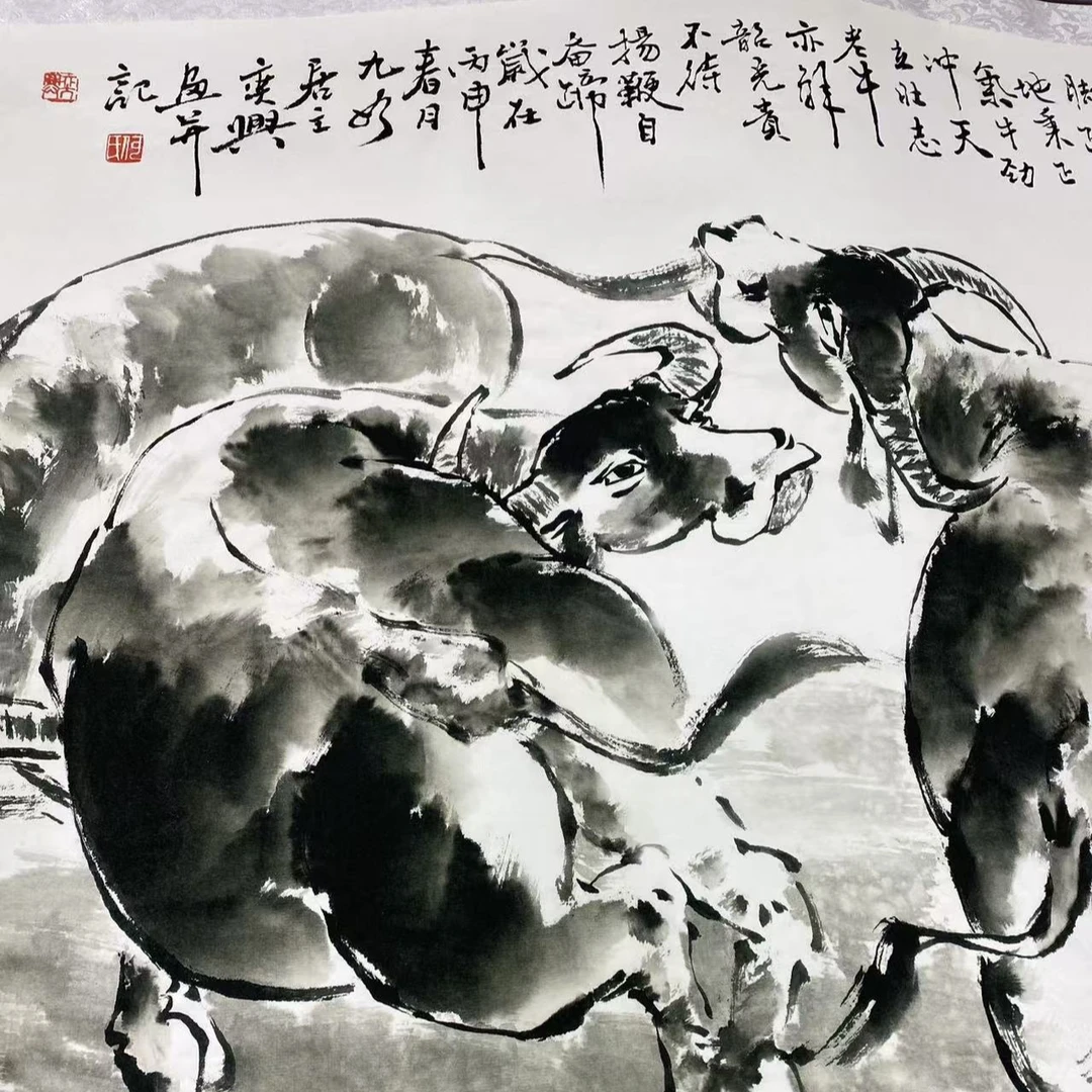 2.6米《五牛图》-横幅-沙发客厅-动物挂画