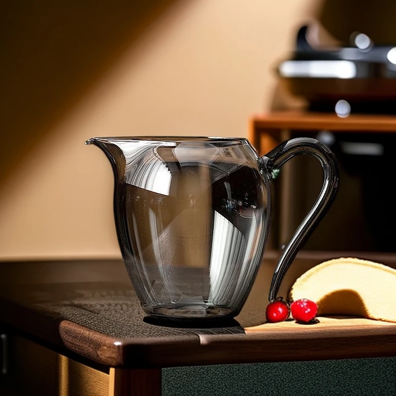 高硼硅玻璃玲珑公道杯耐热手工茶道分茶器家用带手柄烟灰色