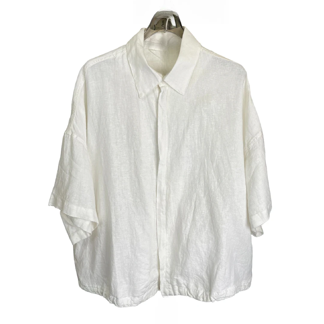 设计师大码男装亚麻宽松空阔短袖衬衣外套可200斤以上