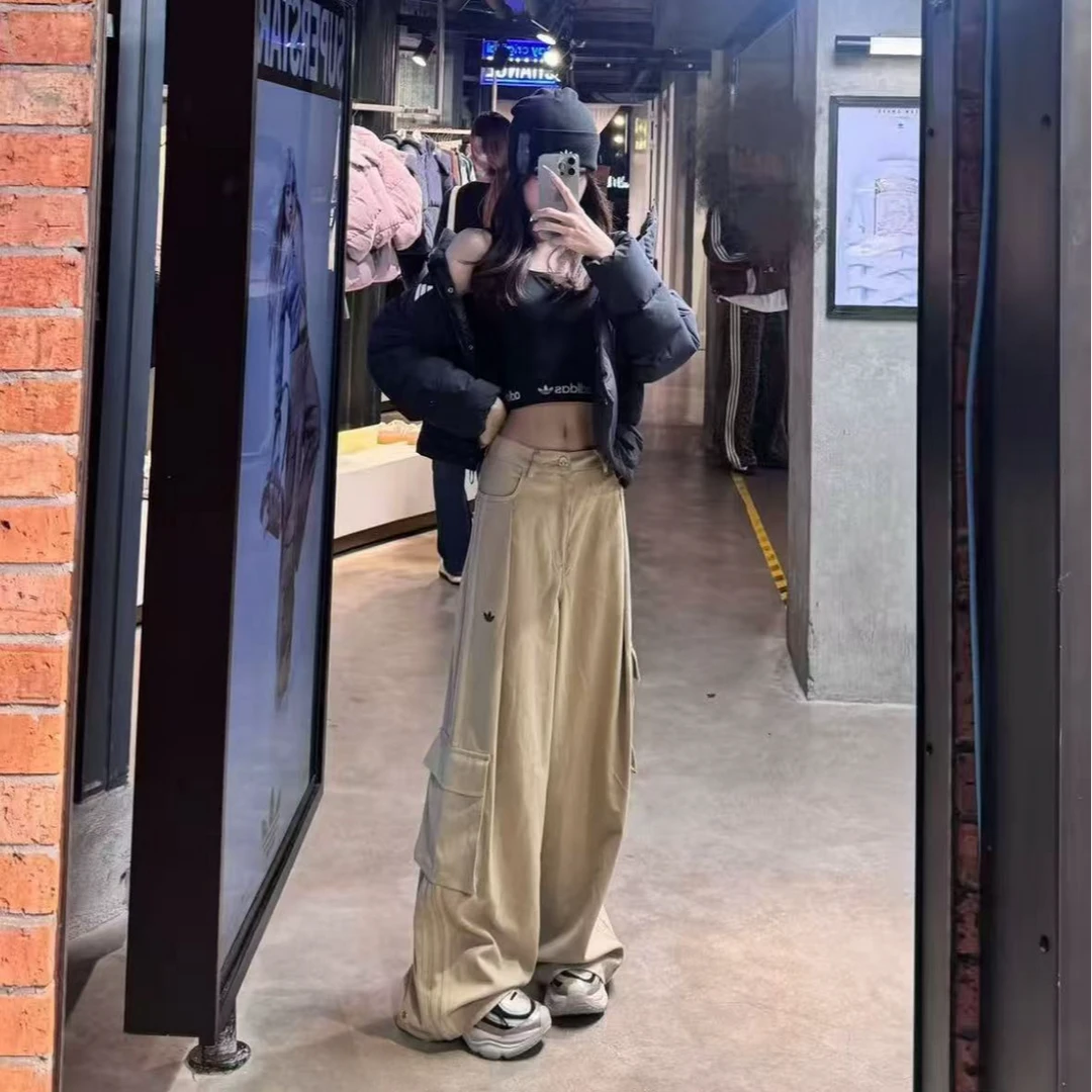 adidas/阿迪达斯三叶草女子休闲宽松百搭运动工装牛仔裤-IA7510