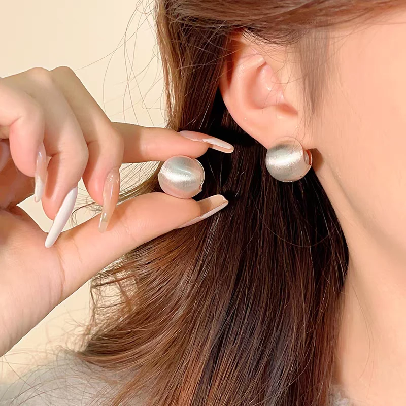 铜合金耳饰 拉丝圆形耳扣女神节气质港风百搭冷淡风小众耳饰手工