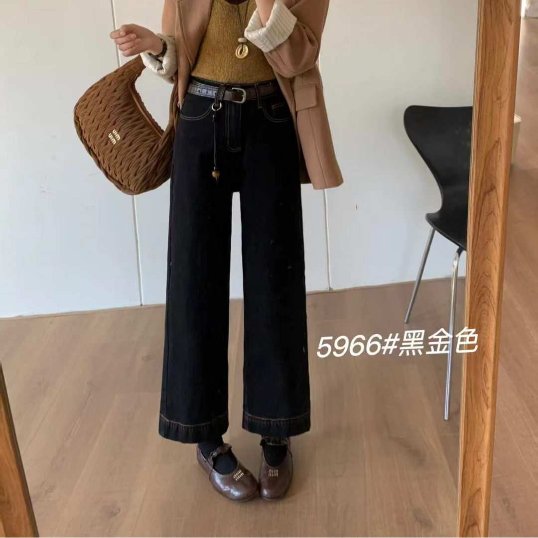 【静姐家】5966【植绒】小个子秋冬新款时尚百搭显瘦女九分牛仔直筒裤