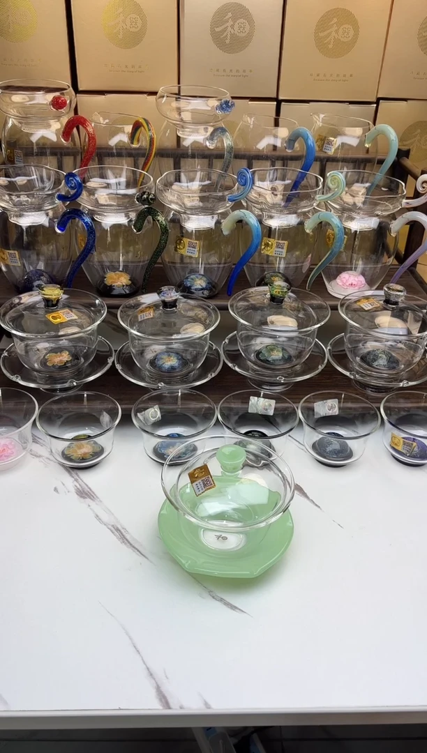 手工艺品玻璃禾器 禅语盖碗浅玉