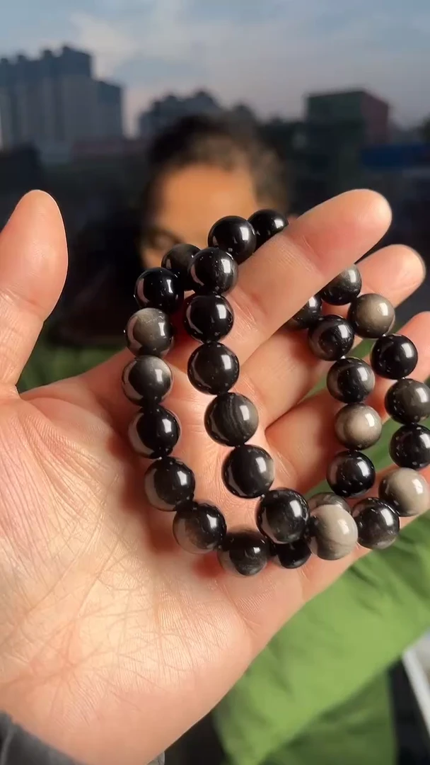 【闪购商品】黑曜岩手链未镶嵌天然银曜石手串多样性发一12mm