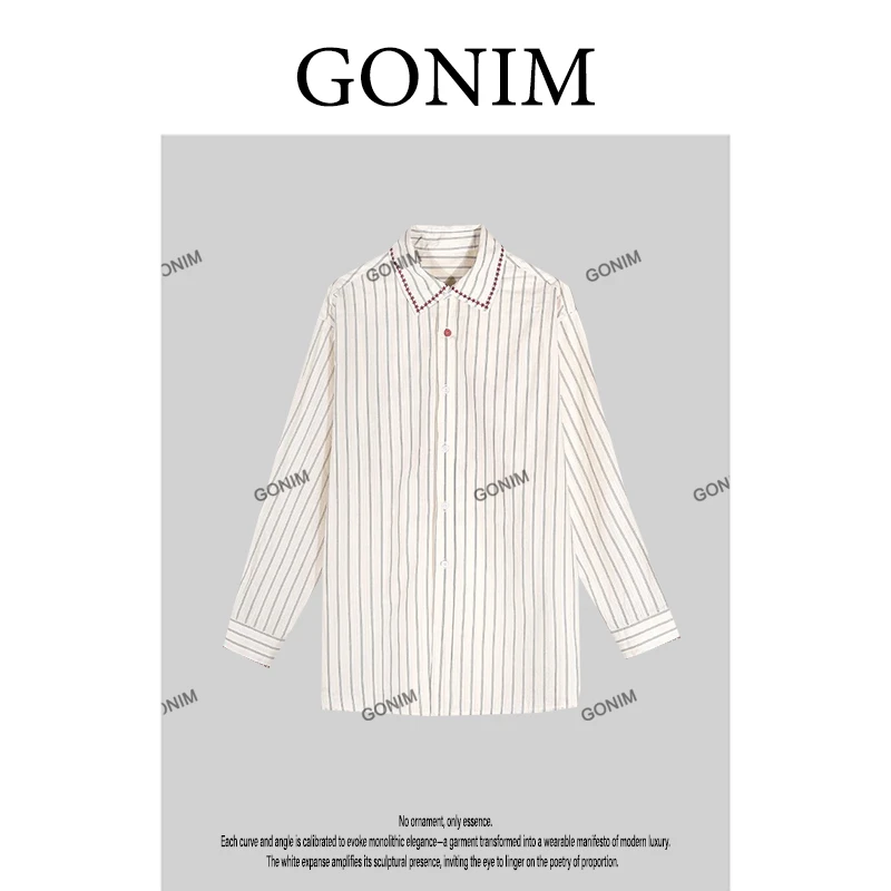 Gonim·“职场女王“2025早春新款设计师条纹POLO领百搭衬衫T恤女