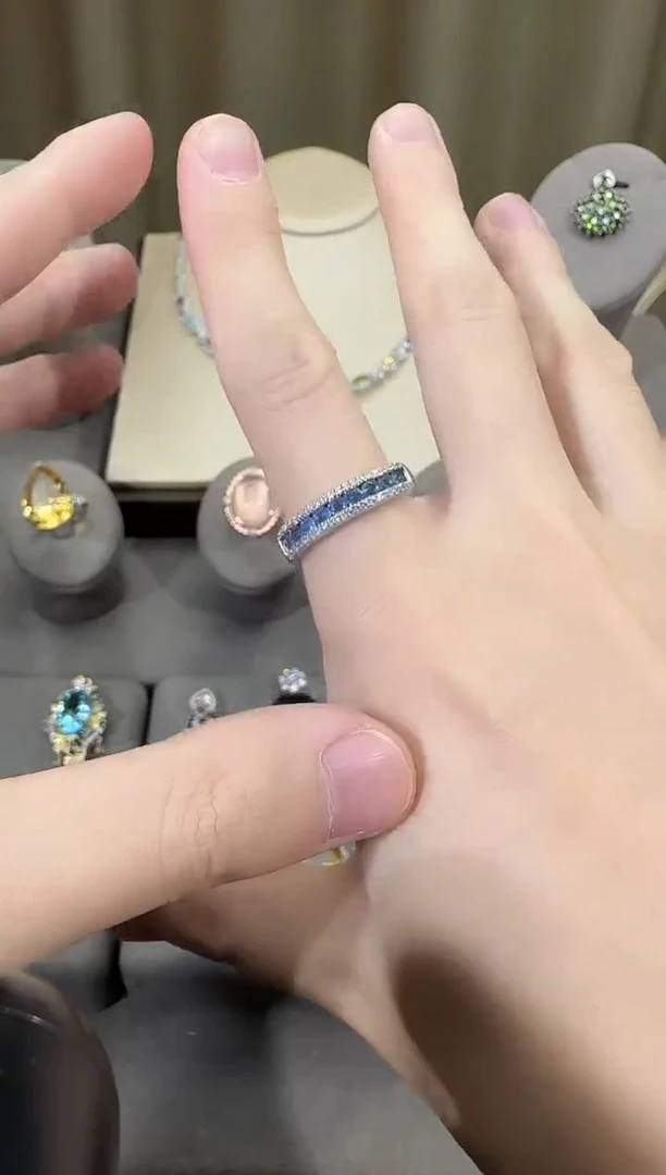 戒指蓝宝石银S925镶嵌5mm戒指排戒款