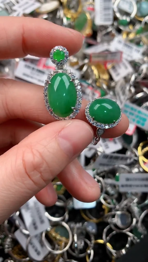 银S925镶嵌戒指翡翠222-2