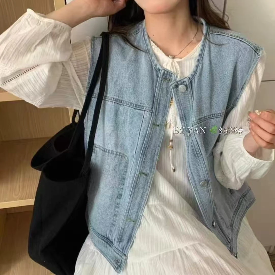 韩版休闲百搭潮流复古牛仔马甲