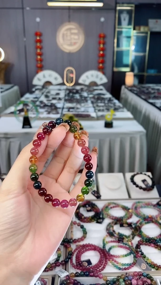 未镶嵌老矿碧玺色标冰体单圈手串7mm+碧玺dan多样性发货一条