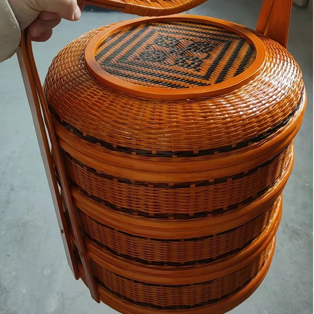 竹编手提篮子多功能家用野餐拜神送餐食盒茶具收纳筐