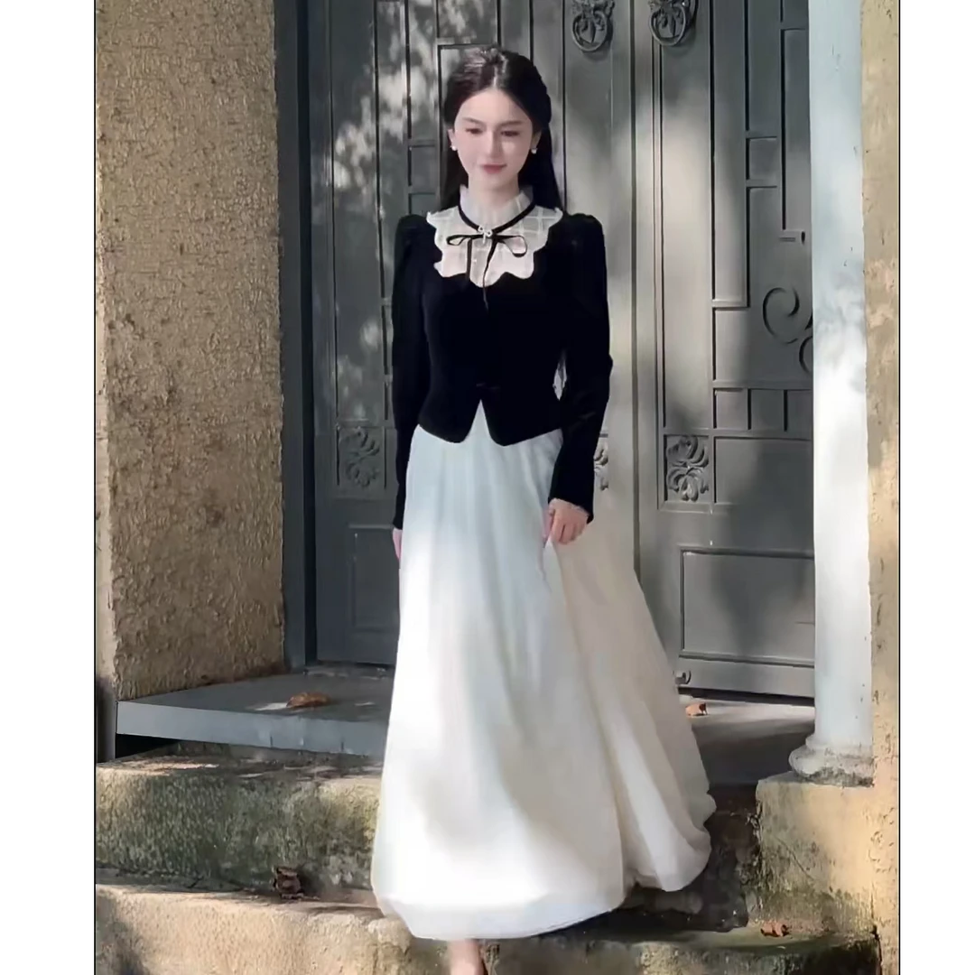 （80-200斤）2025春季新款法式复古千金风优雅显瘦假两件连衣裙1731