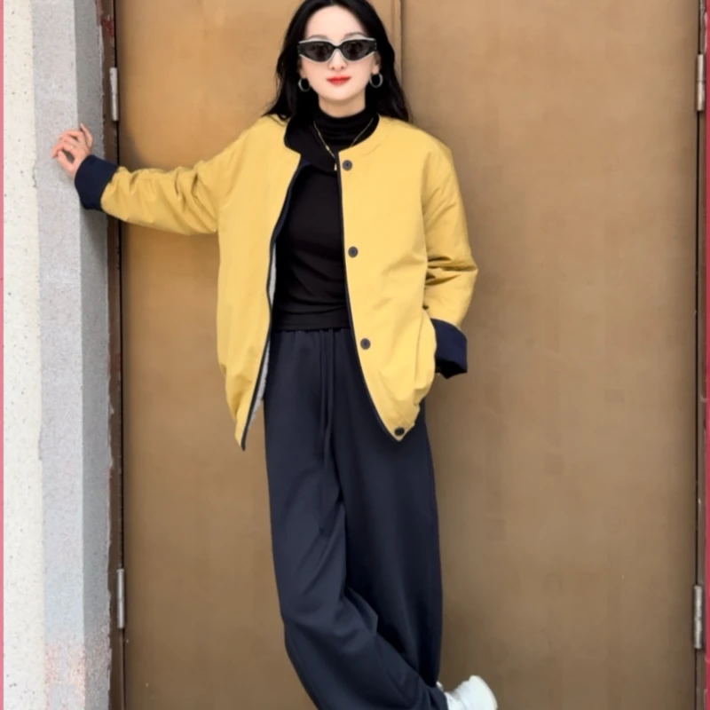 队队定制【可甜撞色】加绒减龄圆领棒球服外套宽松百搭显瘦休闲外套