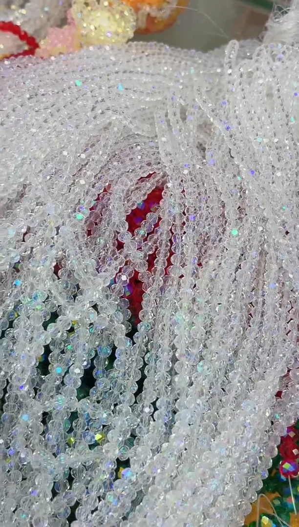 玻璃02056卡4水晶扁20条微光彩白色