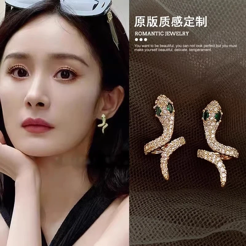铜合金耳饰 本命年灵蛇耳钉2025年新款气质蛇年新年耳环蛇形耳饰.