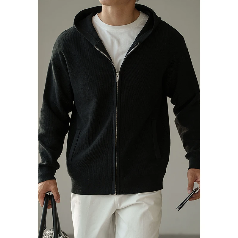 莱赛尔羊毛12针连帽拉链针织开衫男士2025秋冬亲肤保暖休闲外套