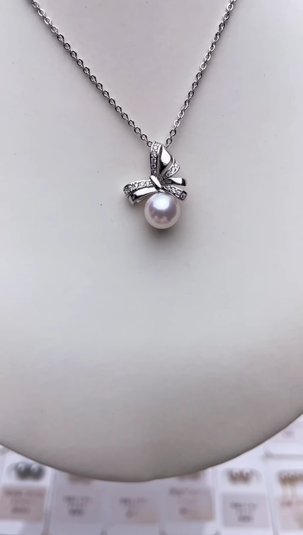 吊坠(不含链)银S925镶嵌海水珍珠福利蝴蝶结吊坠