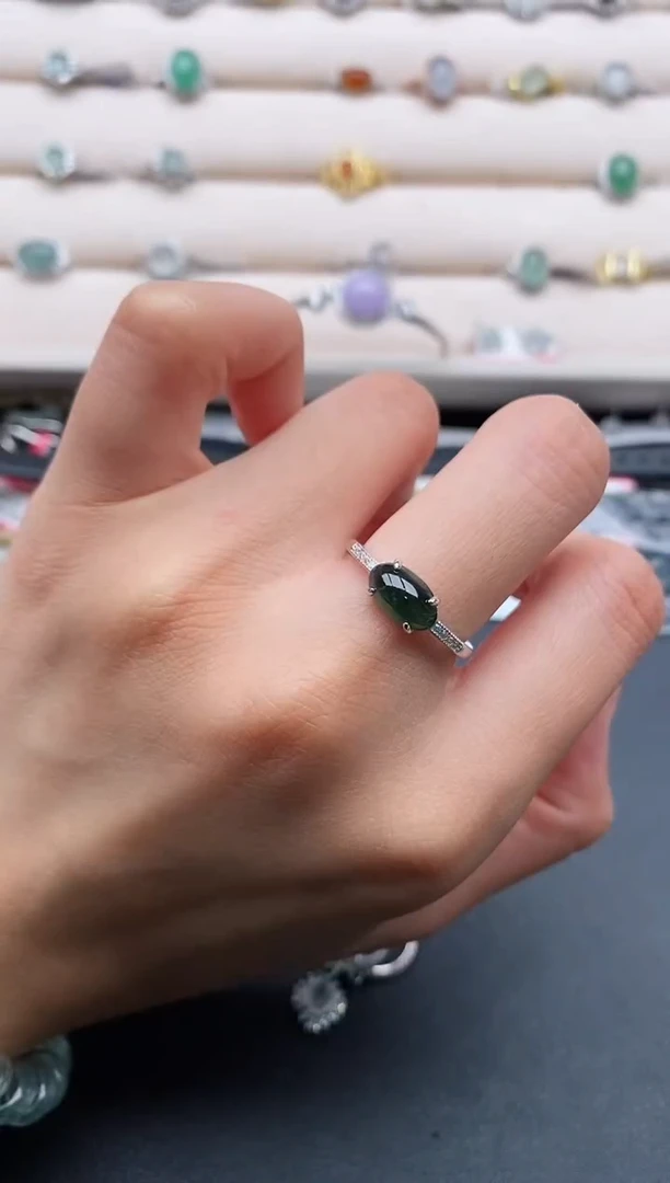 银S925镶嵌戒指翡翠333333+2