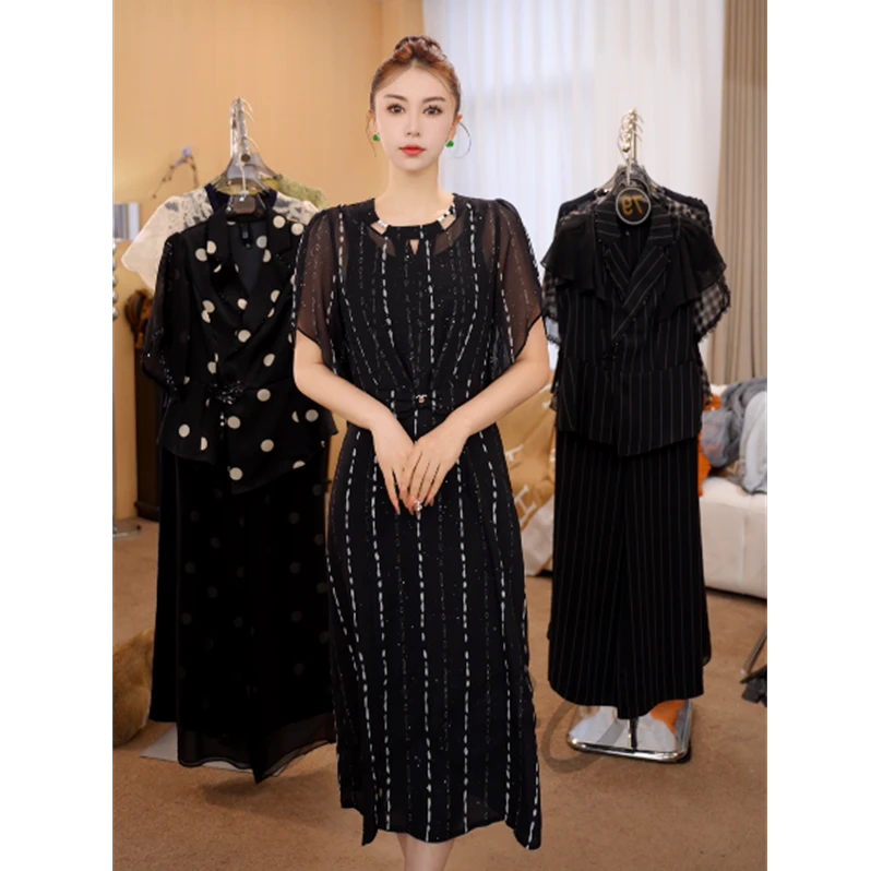 G6879高端时尚套装女2025夏季新款装气质减龄显瘦连衣裙两件套