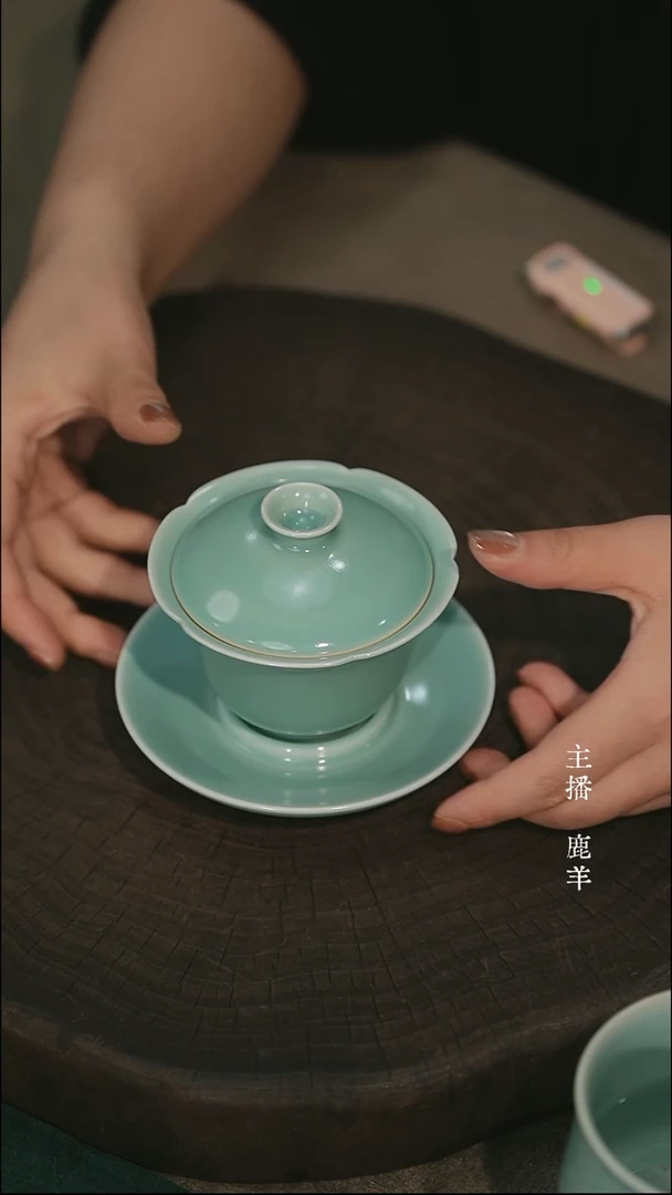 花口三才盖碗-侯全力手签-羊