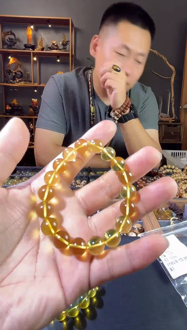 手链琥珀未镶嵌天然缅甸琥珀 净水白茶手串10.5mm