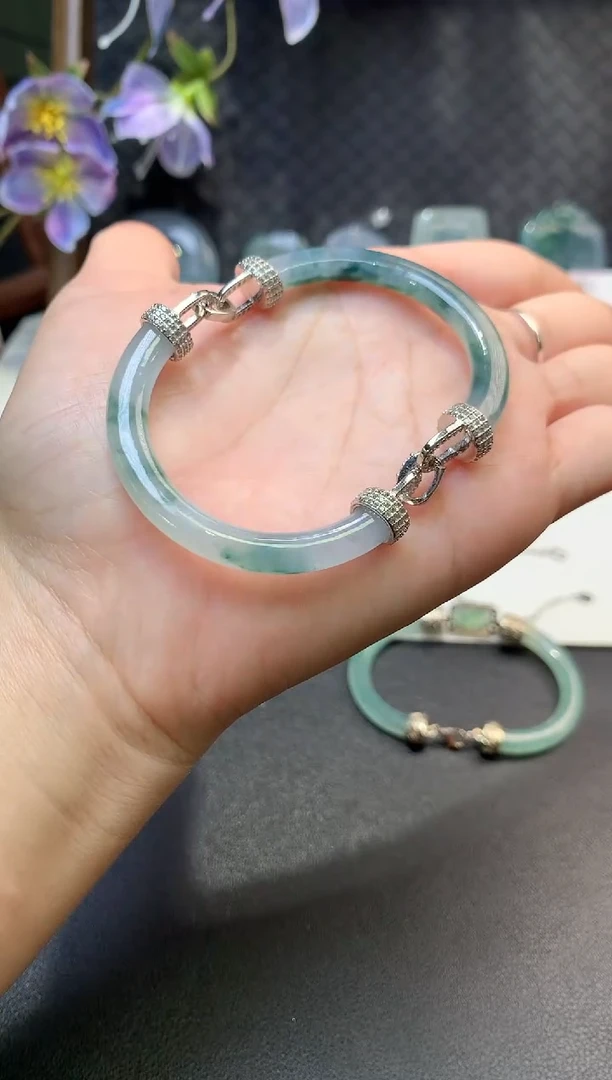 颈饰银S925镶嵌翡翠成品53-55圈可戴