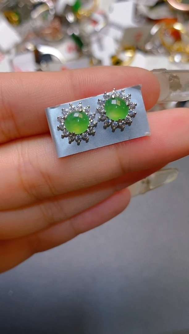 【闪购商品】翡翠耳饰银S925镶嵌天然A货翡翠1