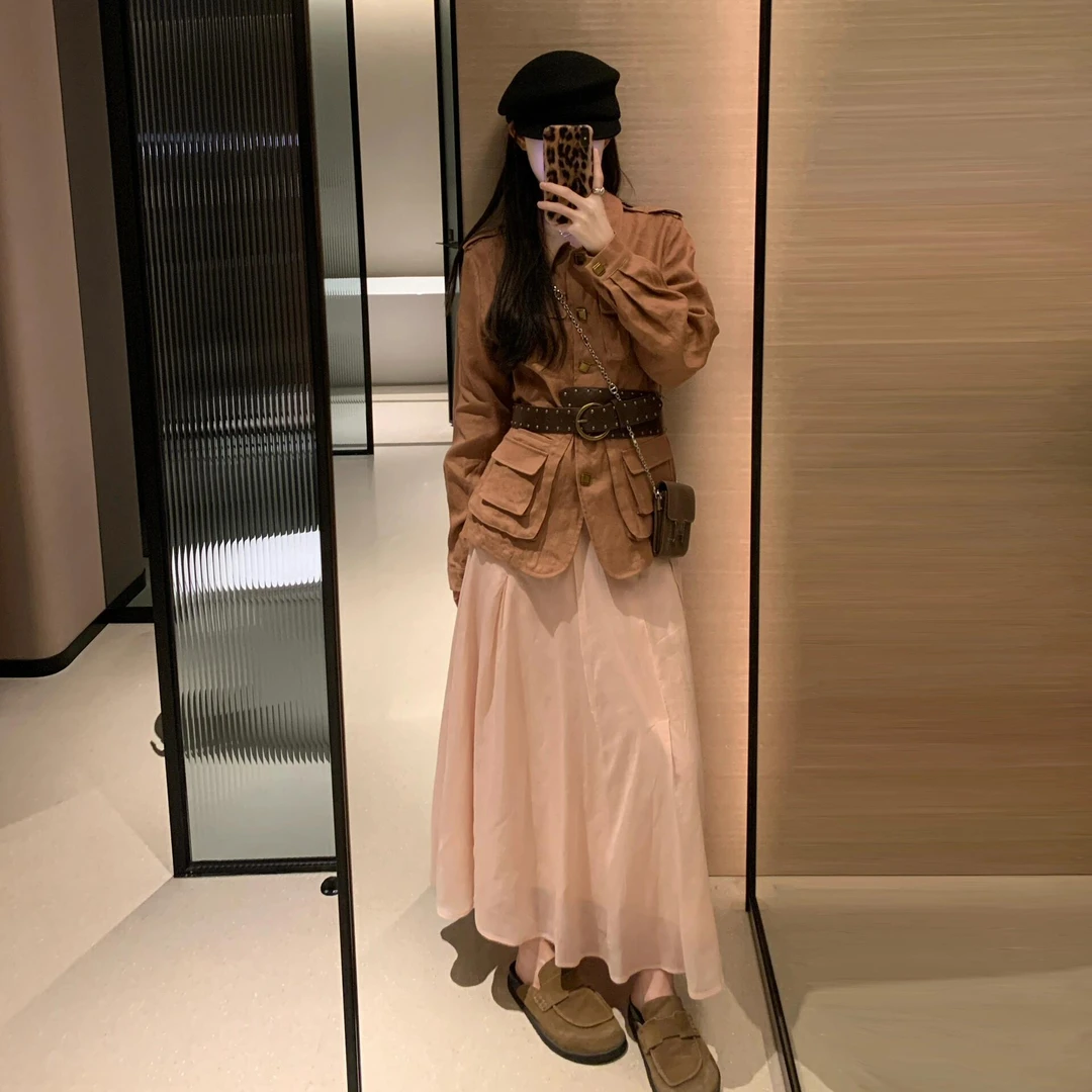 粉色高腰时尚半身裙女款2025春夏季新款法式A字休闲减龄百搭裙子