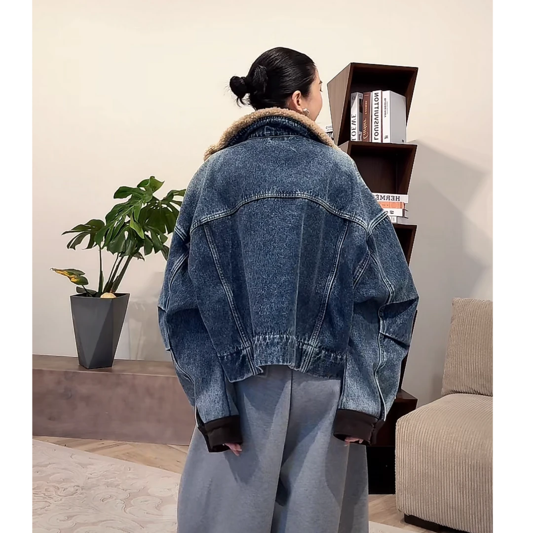 ZUOXIAOQI马鞍羊毛领加绒短款牛仔外套11（衣长57-62/胸围134）