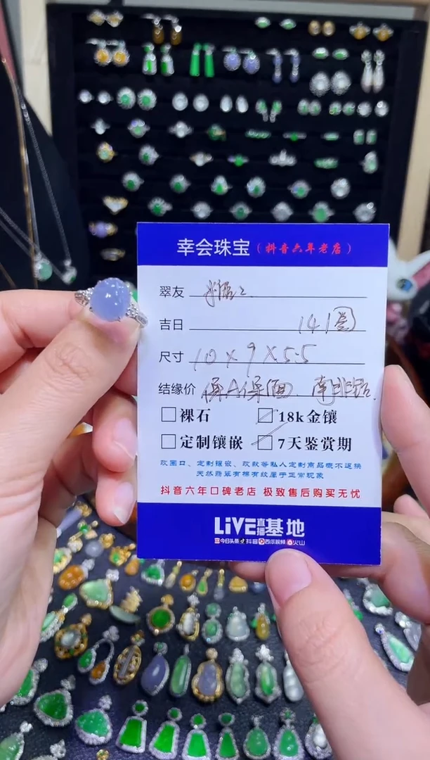 颈饰18K金镶嵌翡翠棉**糖高冰蓝紫貔貅戒指