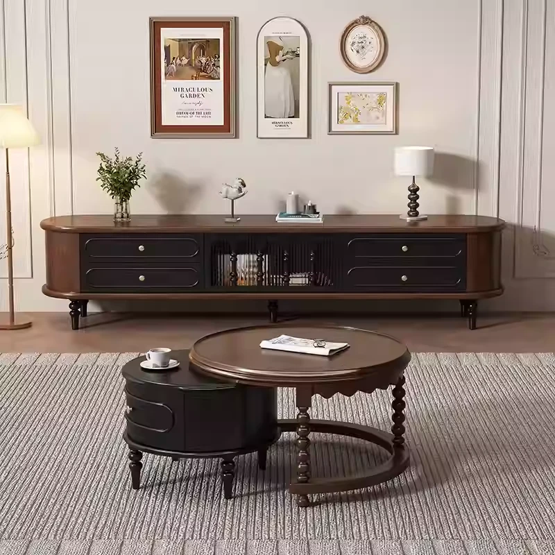 【定制专拍】法式复古纯实木电视柜客厅茶几电视机柜组合落地储物柜