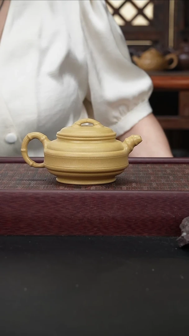 茶壶紫砂zqq战旗绿泥双线竹鼓 260CC