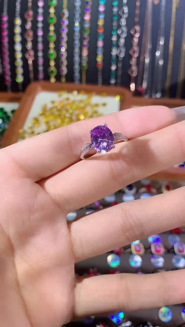 碧玺戒指银S925镶嵌810银浅紫