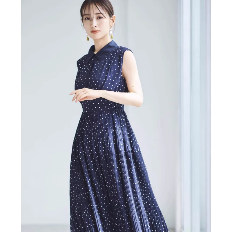 【Yumiko】明星同款 千金雪纺细压褶裙摆收腰无袖连衣裙