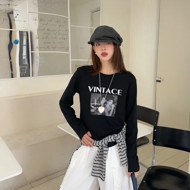 田园闺蜜~秋款圆领印花女孩百搭打底T恤25526（衣长53胸围94）