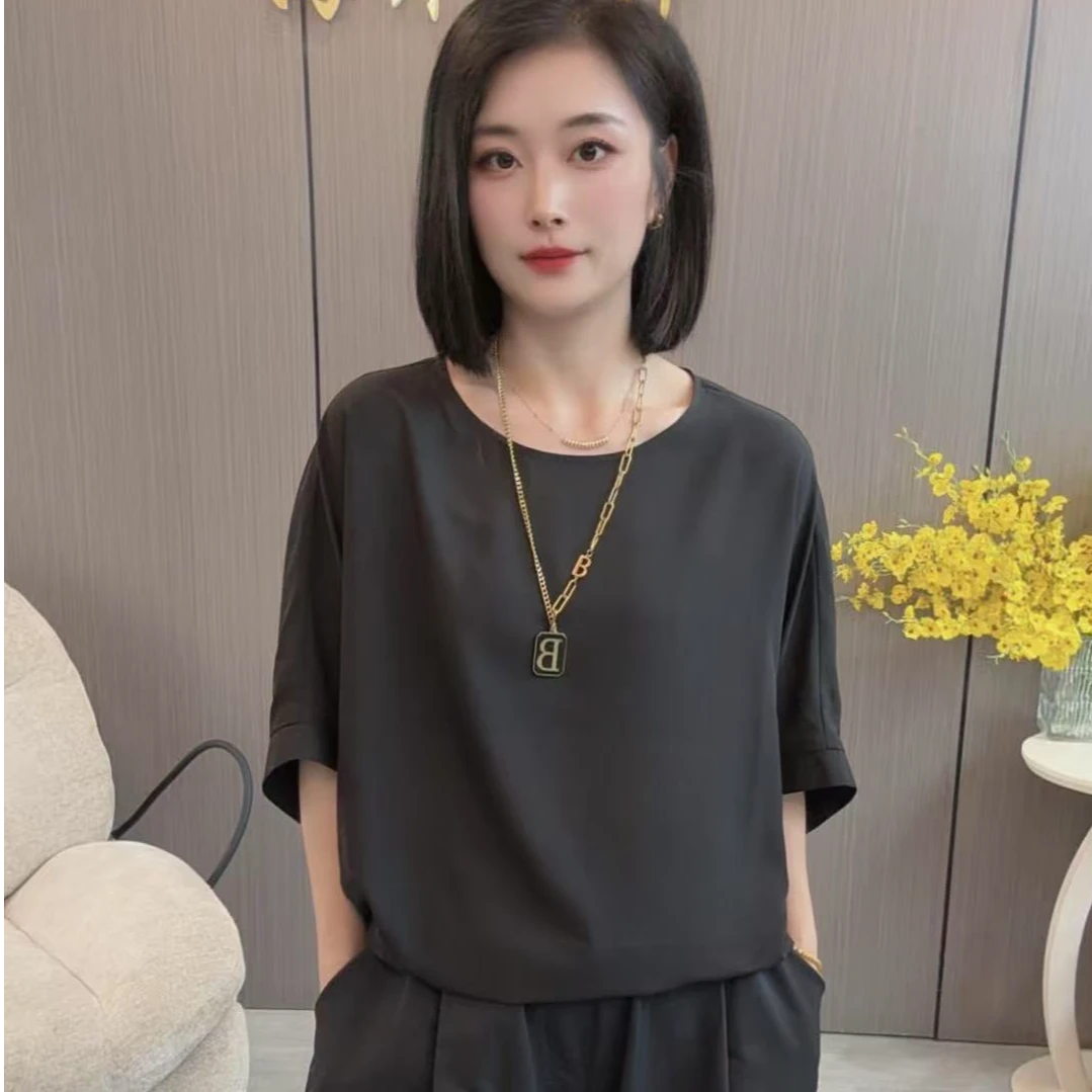 【海片】9971-2女士休闲时尚夏款纯色蝙蝠衫宽松圆领百搭半袖