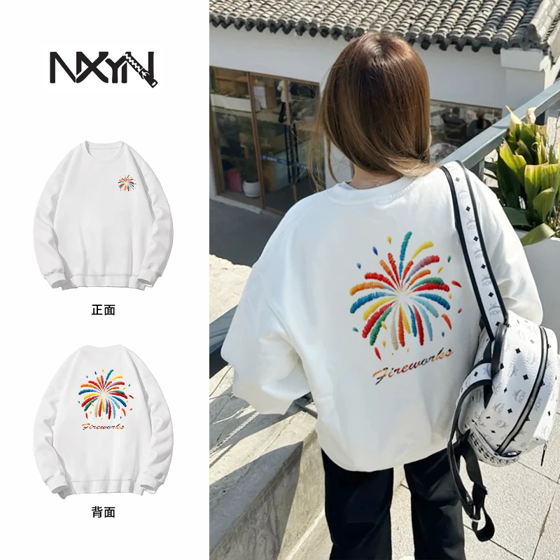 NXYN新款2025爆款烟花前后落肩慵懒风卫衣男女同款 DJ-1584