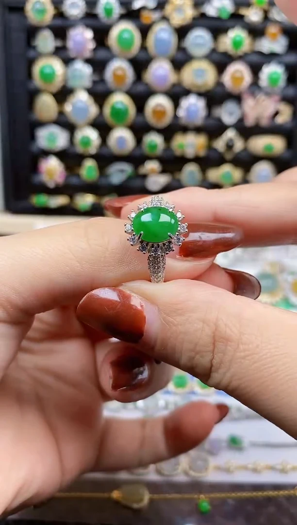 银S925镶嵌戒指翡翠8290