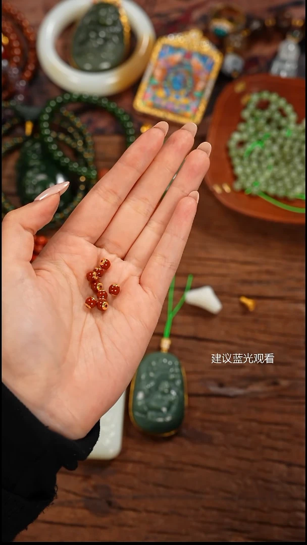 18K金镶嵌1南红玛瑙墨**真屾山出品