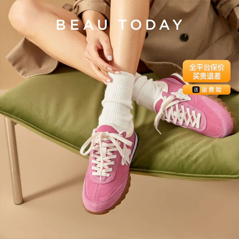 BeauToday【轻奢牛绒】樱花派哒星真皮亲肤时尚运动轻奢鞋子新款
