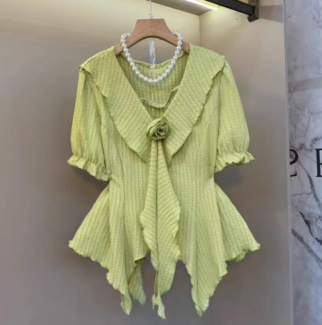 2131款荷叶边不等式立体花朵夏季宽松显瘦减龄上衣